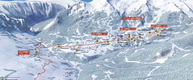 Plan les Orres, chef lieu, hameaux et station de ski