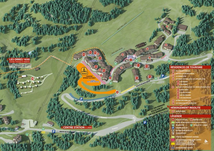 Plan Parking et hébergements station Les Orres, Hautes Alpes