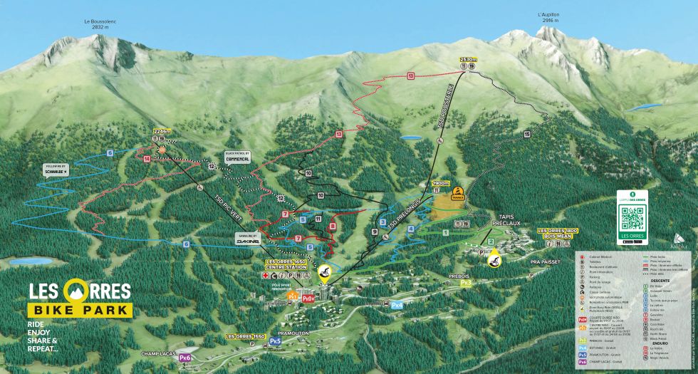 Plan pistes VTT Bike Park Les Orres été 2026