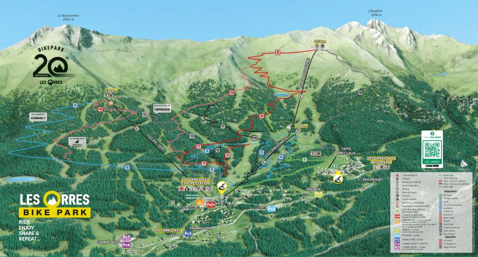 Plan Bike park Les Orres, VTT de descente dans les Alpes du sud
