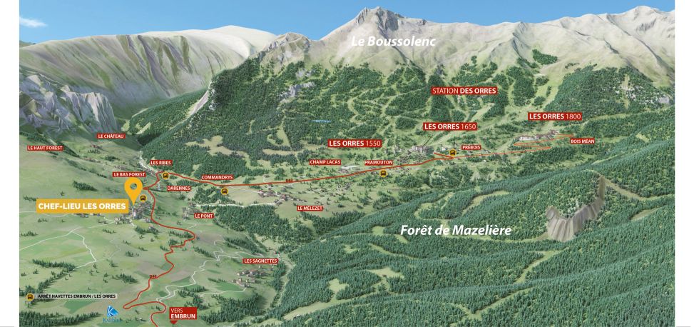 Les nuits des etoiles aux Orres, plan & localisation du Chef-lieu, Alpes du sud