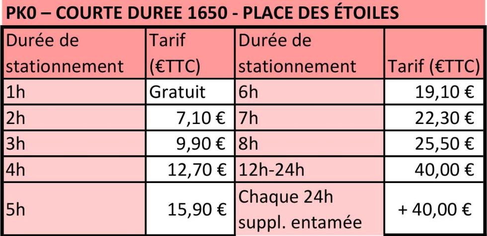 Tarifs Parking Pk0 courte durée Les Orres 1650