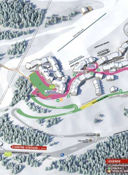 Plan station Les Orres 1800, parkings et hebergement