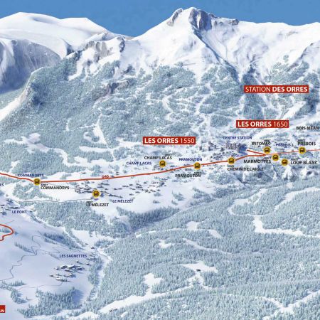 Plan les Orres, chef lieu, hameaux et station de ski